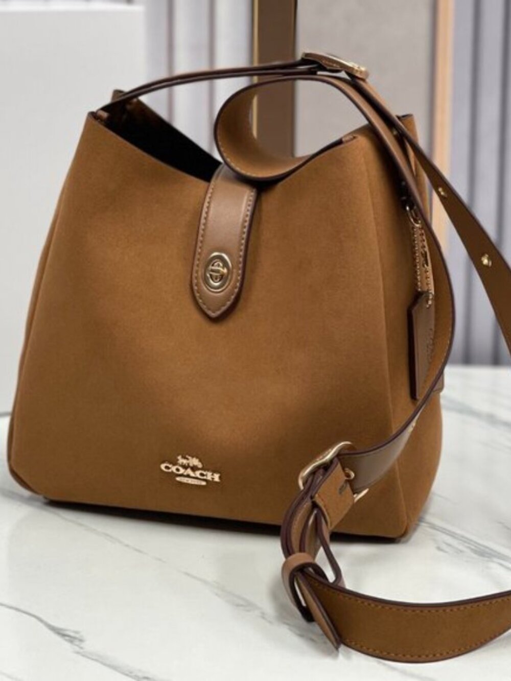 COACH Hadley Convertible Crossbody Bag Suede CW004 Brown Outlet New - Picture 3 of 10